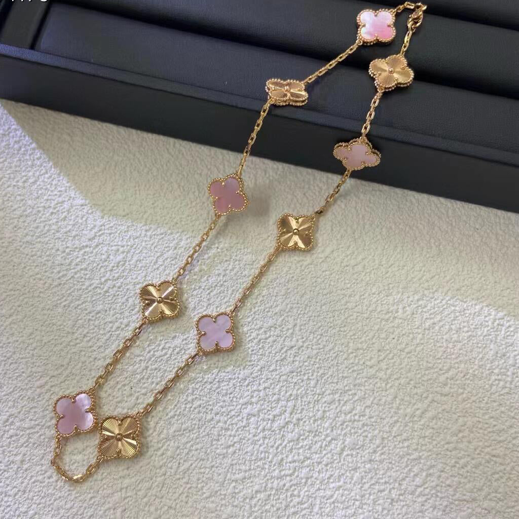 [AURORA]CLOVER 10 MOTIFS  LASER PINK MOP NECKLACE