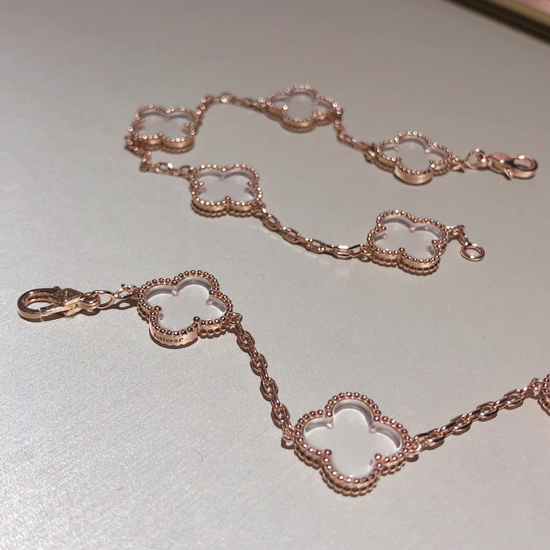 [AURORA]CLOVER 5 MOTIF ROCK CRYSTAL BRACELET