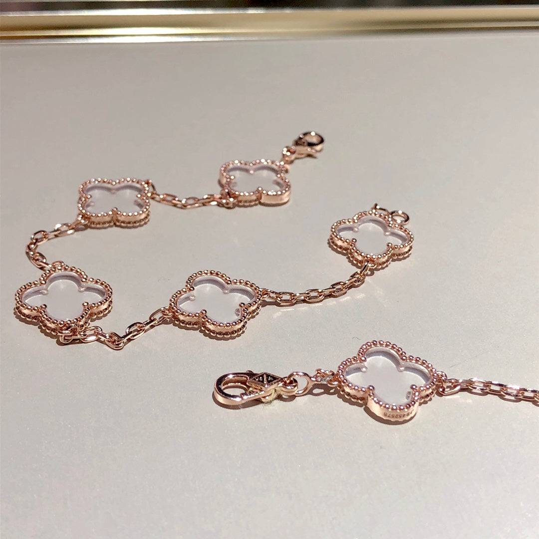 [AURORA]CLOVER 5 MOTIF ROCK CRYSTAL BRACELET