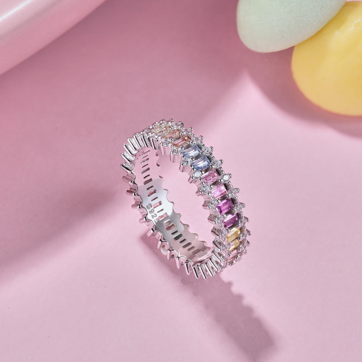 [AURORA]Splashy Ornate Emerald Cut Cocktail Ring