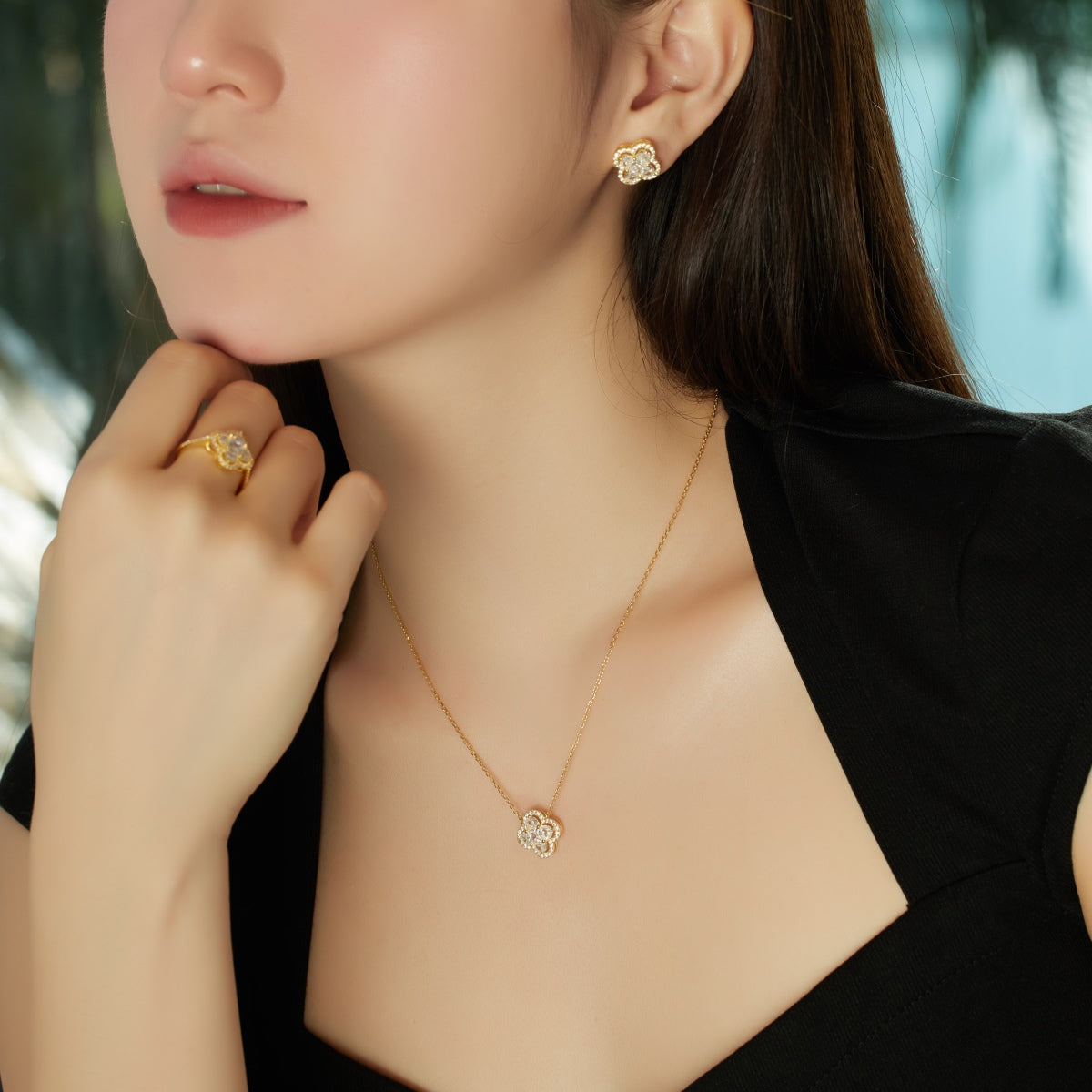 [AURORA]Spliced Lucky Four-Leaf Clover Versatile Necklace