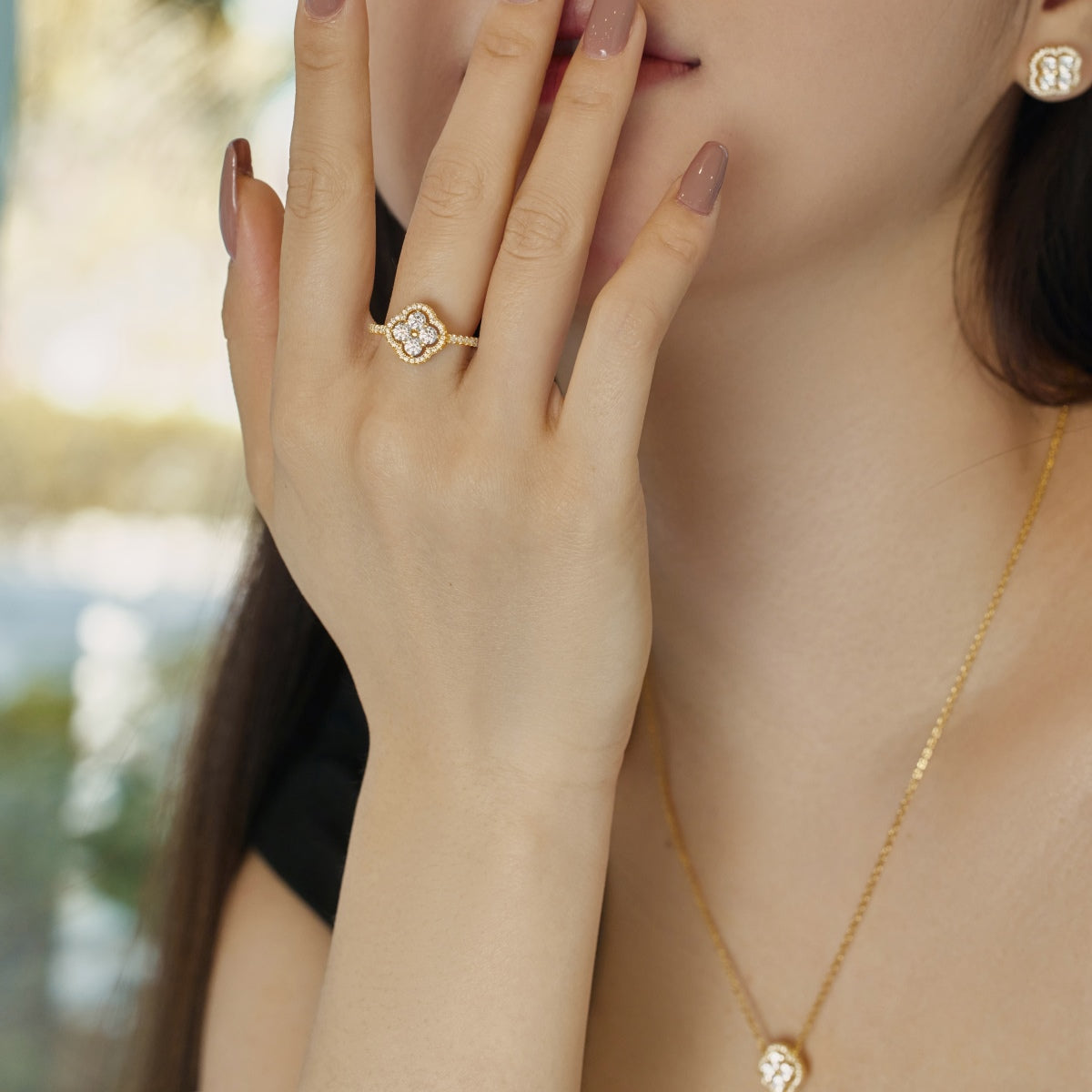 [AURORA]Four Leaf Clover Flower Design Ring