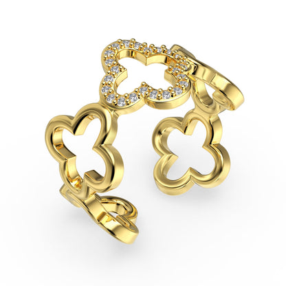 [AURORA]Hollow Design Four-Leaf Clover Flower Shape Ring
