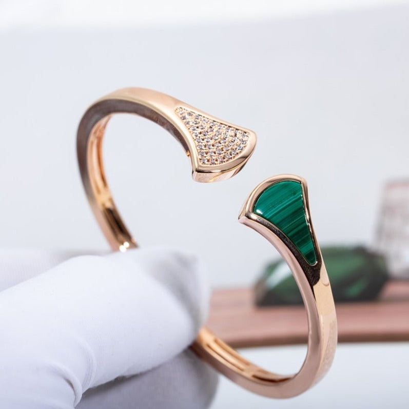[AURORA]DREAM BRACELET OPEN MALACHITE PINK GOLD
