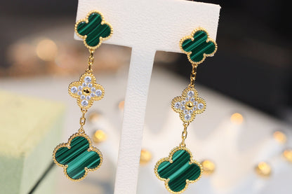 [basloveJW]CLOVER OHRRINGE GOLD MALACHIT DIAMANT 3 MOTIV