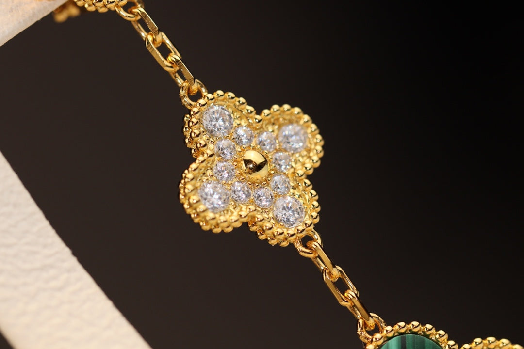 [basloveJW]CLOVER OHRRINGE GOLD MALACHIT DIAMANT 3 MOTIV