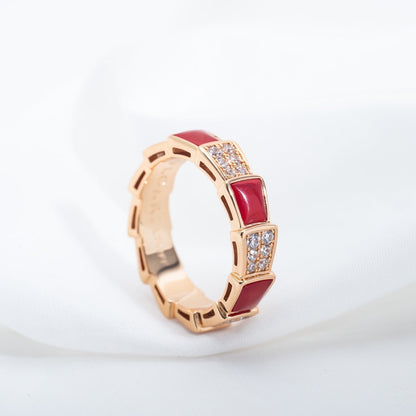 [AURORA]SERPENTI RING ROTGOLD KARNEOL DIAMANT GEPAVIERT 4MM