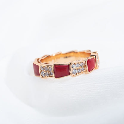 [AURORA]SERPENTI RING ROTGOLD KARNEOL DIAMANT GEPAVIERT 4MM