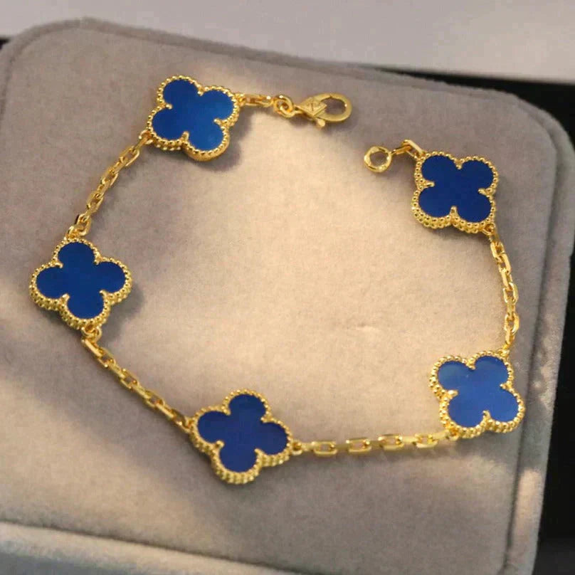 [AURORA] CLOVER 5 MOTIF BLUE AGATE BRACELET COLLECTION
