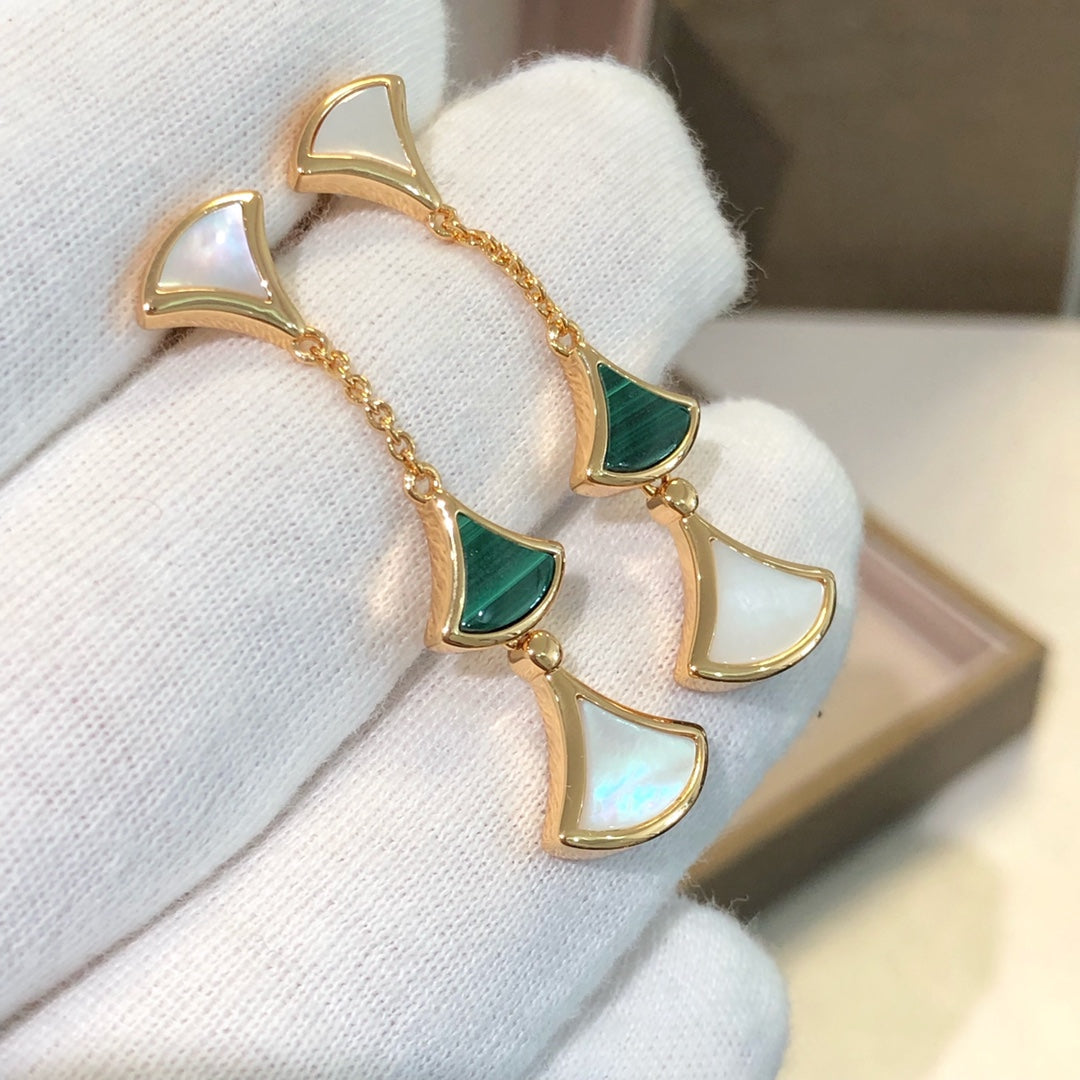 [AURORA]DREAM EARRINGS 3 MOTIFS MALACHITE MOP PINK GOLD
