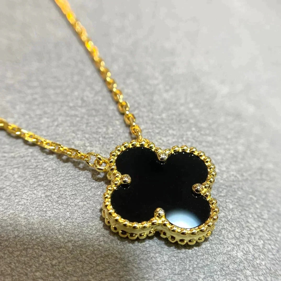[basloveJW]CLOVER 15MM SCHWARZER ONYX EINZELNE BLUMENKETTE