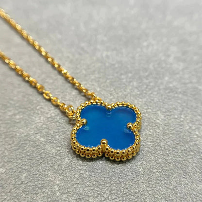 [basloveJW]クローバー 15mm ブルーアゲートネックレス