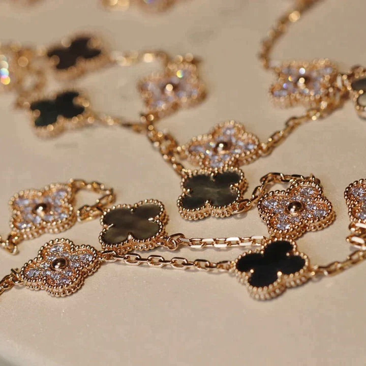 [AURORA]CLOVER 20 MOTIFS DARK MOP DIAMOND  NECKLACE