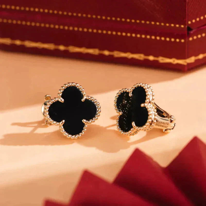 [AURORA]CLOVER MEDIUM 1 MOTIFS  ONYX STUD EARRINGS