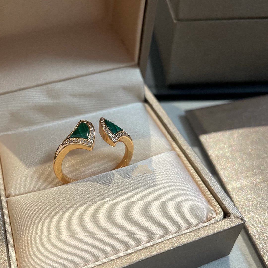 [AURORA]DREAM MALACHITE DIAMOND OPEN RING