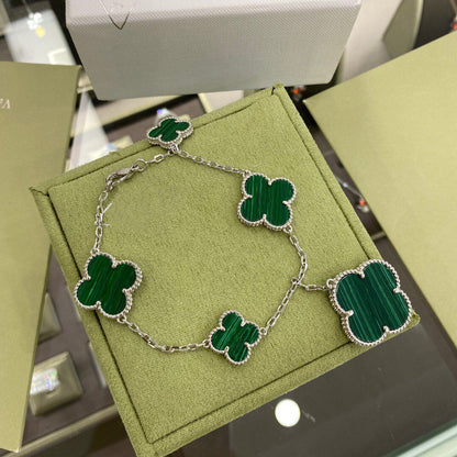 [basloveJW]CLOVER 5 MOTIFS SIVLER MALACHIT ARMBAND