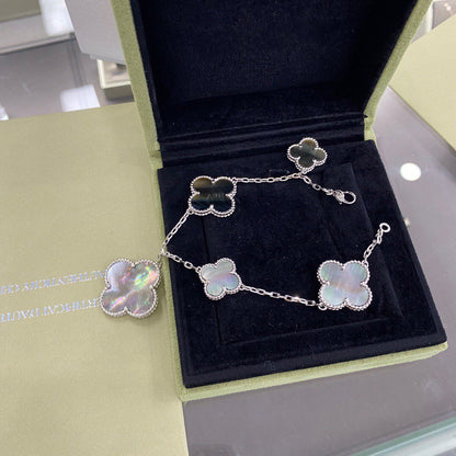 [basloveJW]CLOVER 5 MOTIFS SIVLER DARK MOP ARMBAND