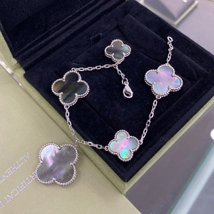 [basloveJW]CLOVER 5 MOTIFS SIVLER DARK MOP ARMBAND