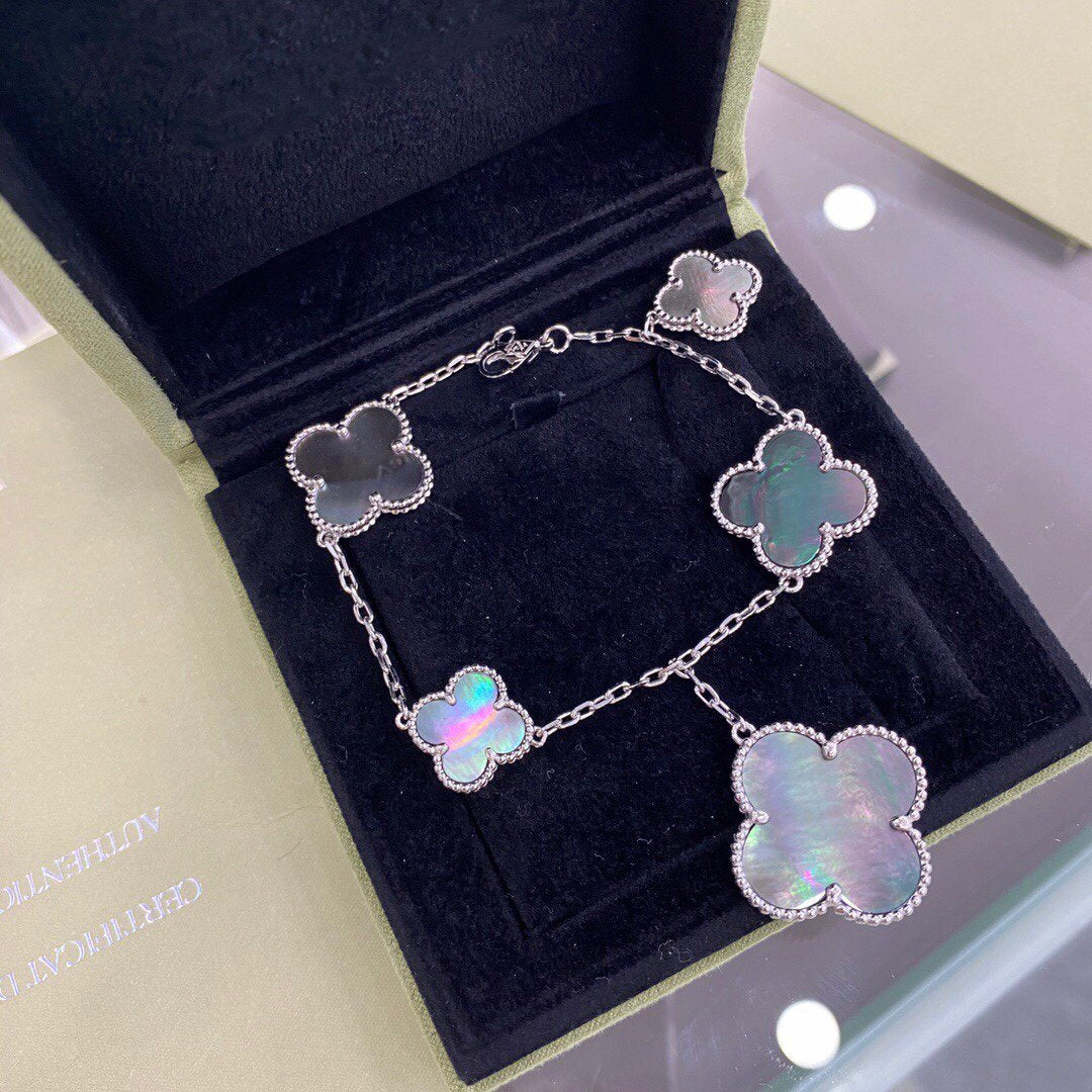 [basloveJW]CLOVER 5 MOTIFS SIVLER DARK MOP ARMBAND