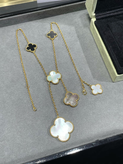 [basloveJW]CLOVER 6 MOTIV MOP ONYX GOLD HALSKETTE 