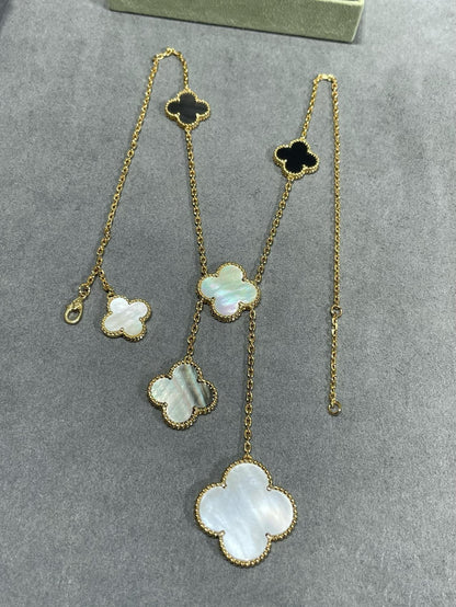 [basloveJW]CLOVER 6 MOTIV MOP ONYX GOLD HALSKETTE 