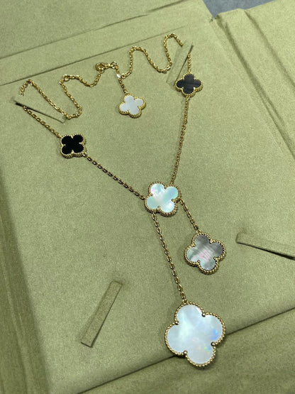 [basloveJW]CLOVER 6 MOTIV MOP ONYX GOLD HALSKETTE 