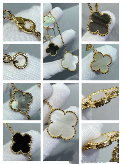 [basloveJW]CLOVER 6 MOTIV MOP ONYX GOLD HALSKETTE 