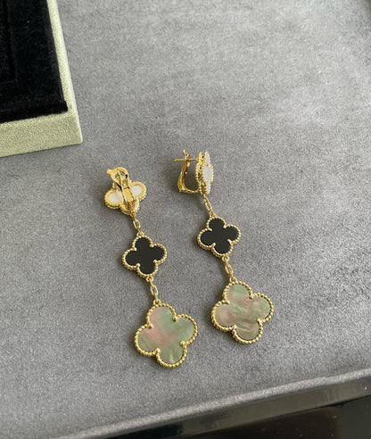 [basloveJW]CLOVER 3 MOTIV MOP ONYX DUNKEL MOP ROSA GOLD OHRRINGE