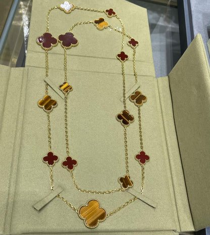 [basloveJW]Klee 16 Motiv Karneol Tigerauge Roségold Halskette