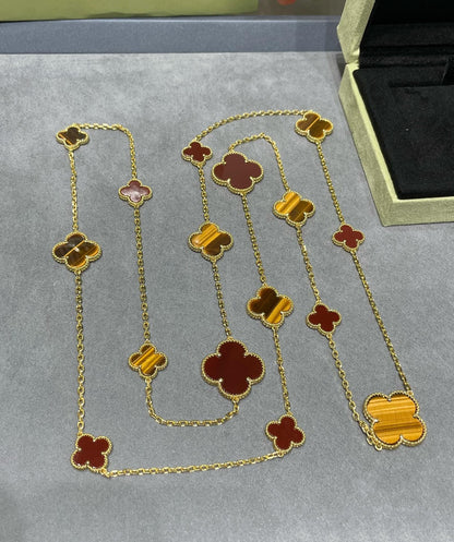 [basloveJW]Klee 16 Motiv Karneol Tigerauge Roségold Halskette