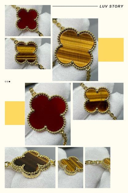 [basloveJW]Klee 16 Motiv Karneol Tigerauge Roségold Halskette