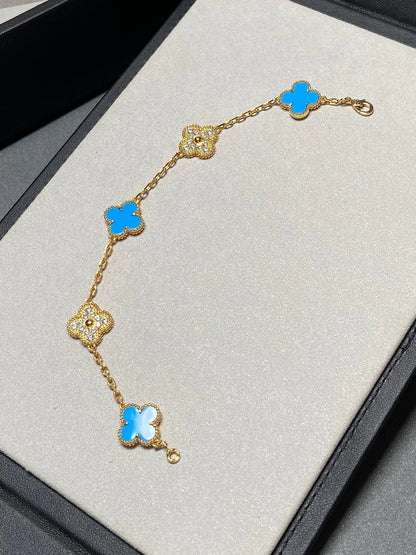 [AURORA] CLOVER 5 MOTIF BLUE AGATE BRACELET COLLECTION