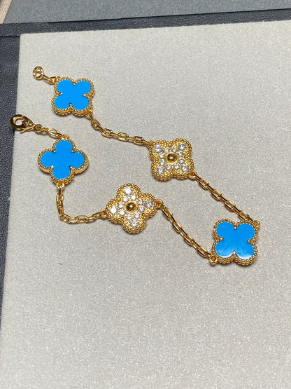 [AURORA] CLOVER 5 MOTIF BLUE AGATE BRACELET COLLECTION