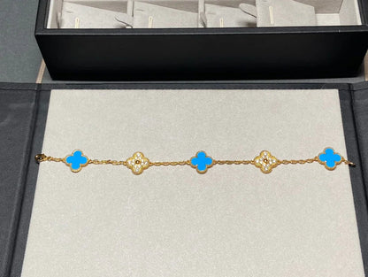 [AURORA] CLOVER 5 MOTIF BLUE AGATE BRACELET COLLECTION