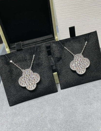 [basloveJW]クローバー 25mm ラージペンダント ダイヤモンドパヴェ シルバーネックレス