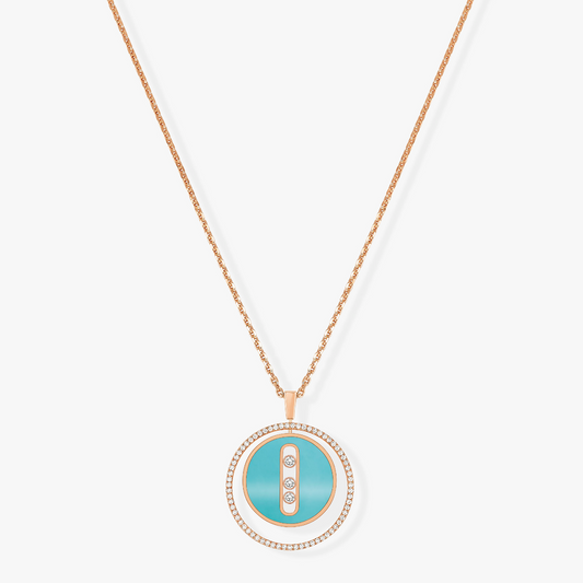 [AURORA]LUCKY MOVE 3 DIAMONDS TURQUOISE PINK GOLD DIAMOND NECKLACE