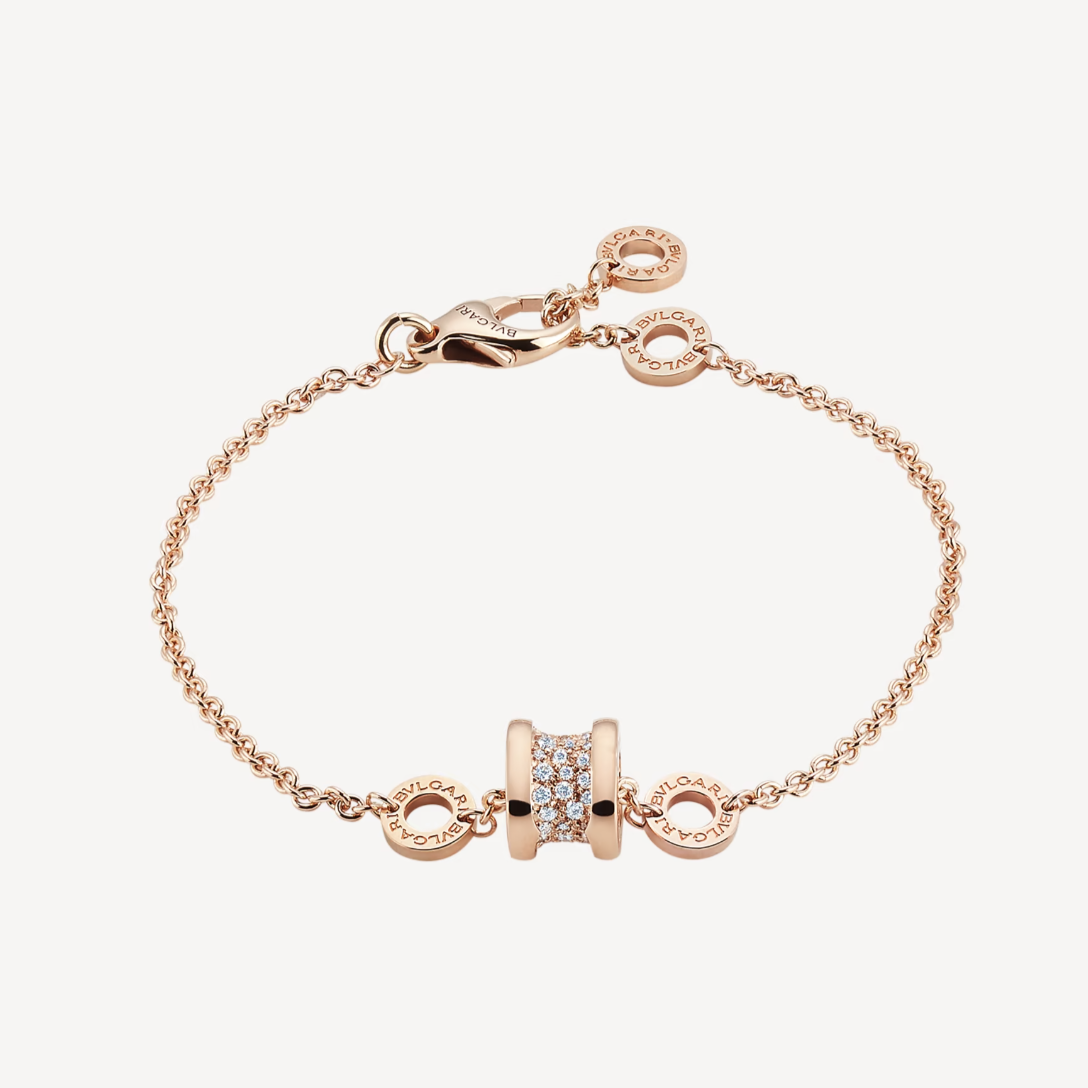 [AURORA]ZERO 1 SOFT PINK GOLD WITH PAVED DIAMONDS ON THE SPIRAL BRACELET