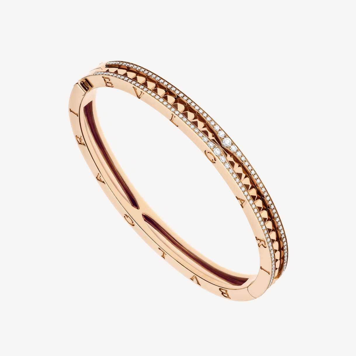 [AURORA]ZERO 1 SPIRAL AND PAVED DIAMOND PINK GOLD BRACELET