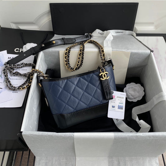 CC GABRIELLE MINI 20 HOBO BAG IN MIDNIGHT BLUE MIX BLACK CALFSKIN
