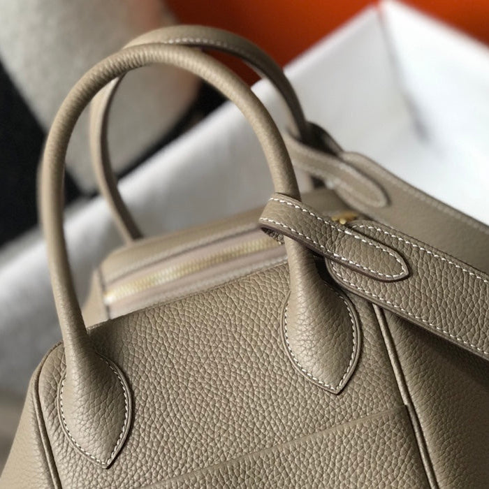 HM LINDY 30 BAG IN PEANUT BROWN CALFSKIN GOLD HARDWARE