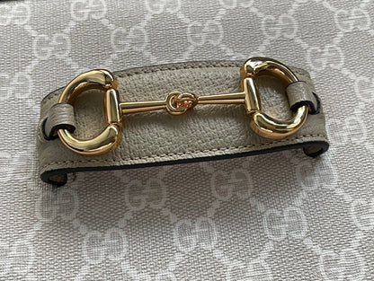 GG HORSEBIT 1955 SADDLE BAG 25 IN WHITE CANVAS AND BEIGE CALFSKIN