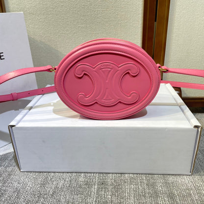 OVAL PURSE BAG 20 IN ROUGE PINK CALFSKIN