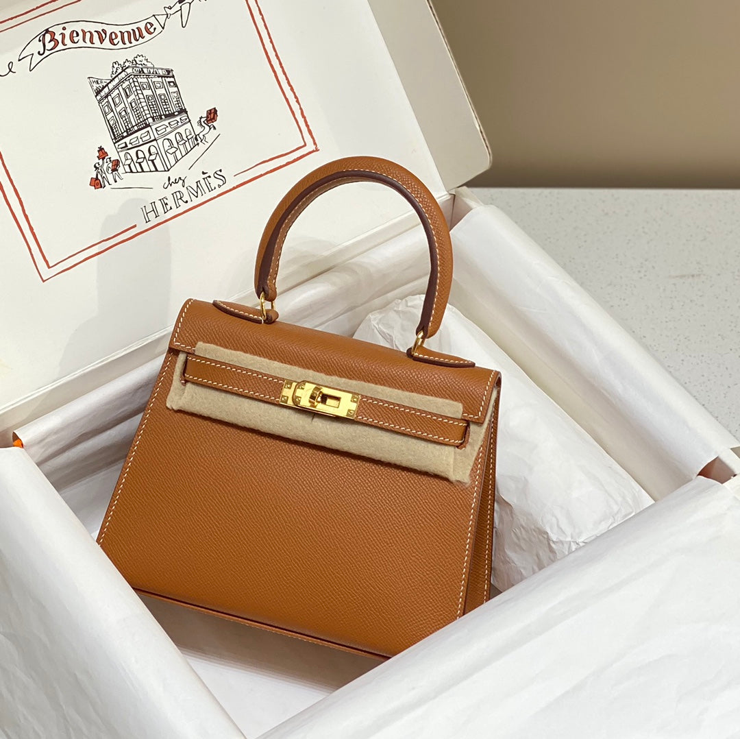 KELLY MINI 20 BAG IN BRONZE BROWN CALFSKIN WITH GOLD HARDWARE (MADE-TO-ODER)