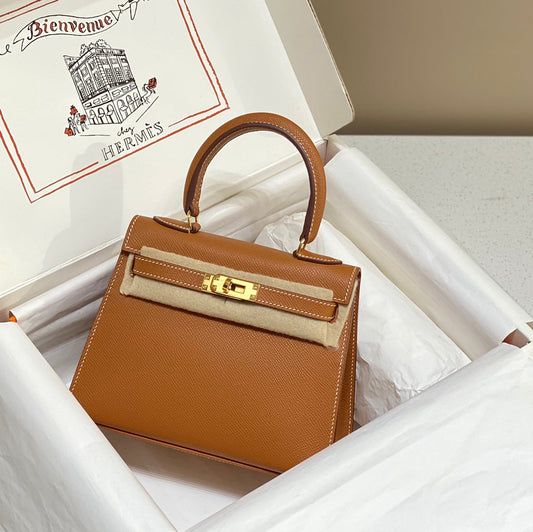 KELLY MINI 20 BAG IN BRONZE BROWN CALFSKIN WITH GOLD HARDWARE (MADE-TO-ODER)