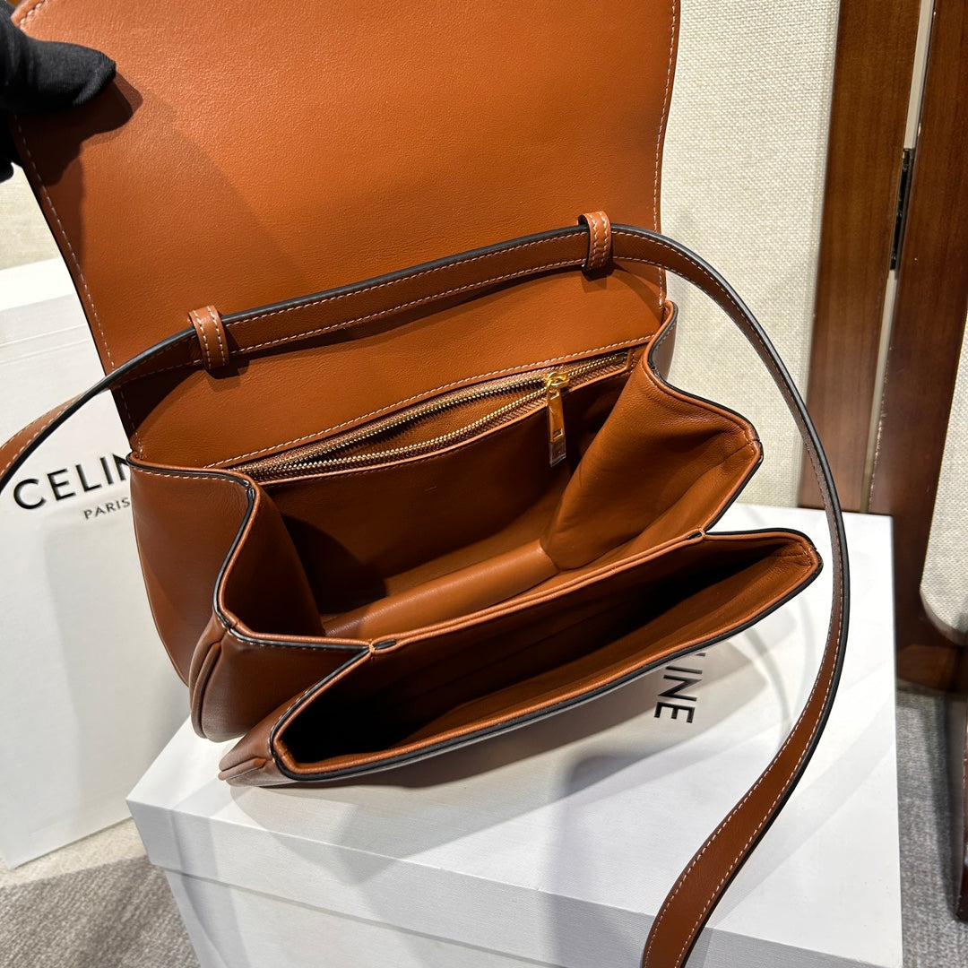 TABOU FLAP BAG 22 IN BRONZE BROWN SMOOTH CALFSKIN GOLD LOCK