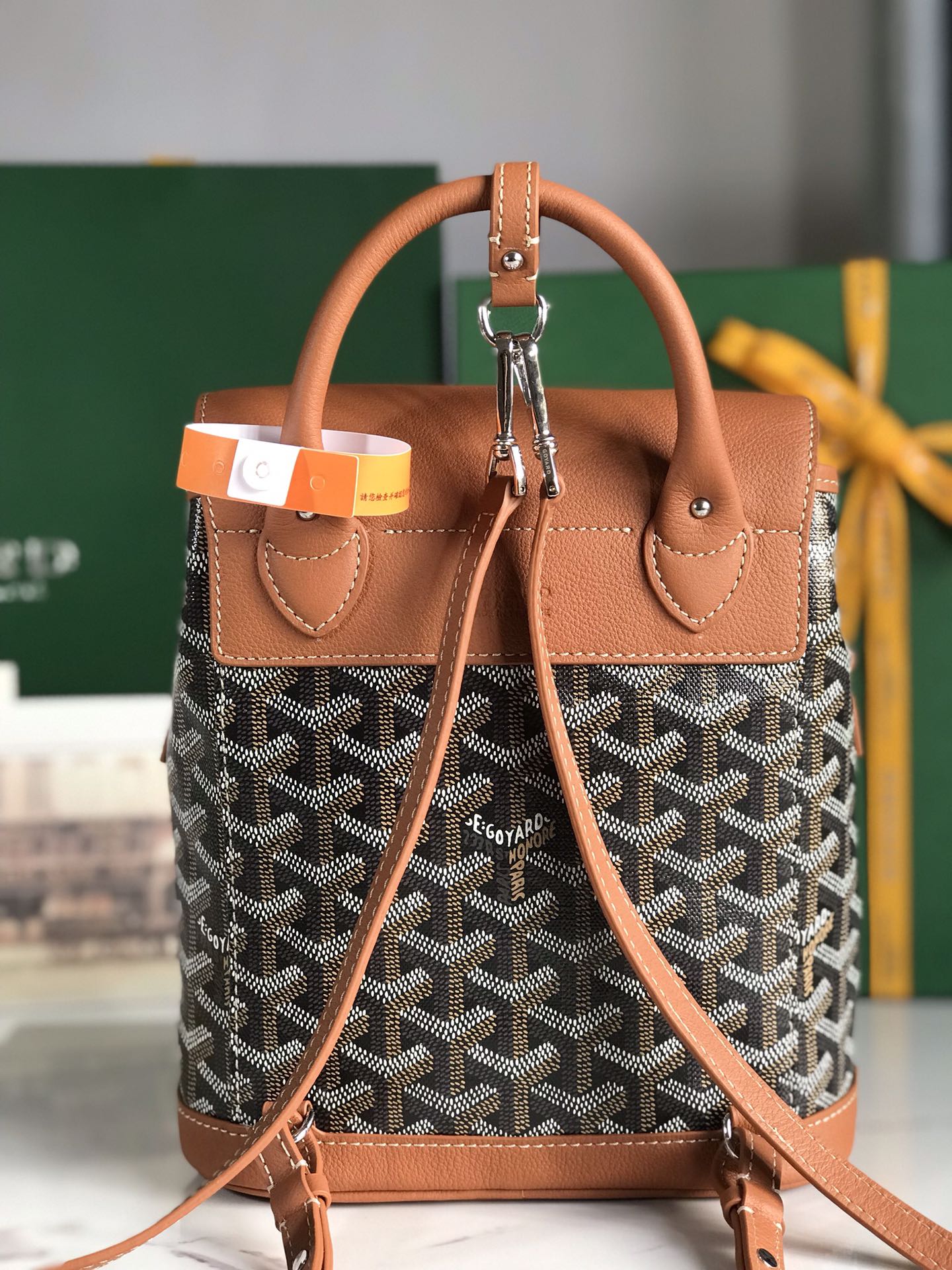ALPIN MINI BACKPACK 21 IN TAN LAMBSKIN AND BLACK GOYARDINE CANVAS