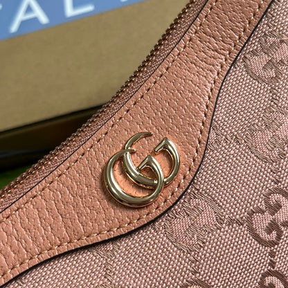 OPHIDIA GG SMALL 25 HANDBAG IN LIGHT PINK CANVAS AND CALFSKIN