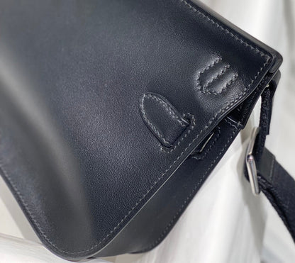HM JYPSIERE SHOULDER BAG 23 IN NAVY BLUE CALFSKIN SILVER HARDWARE
