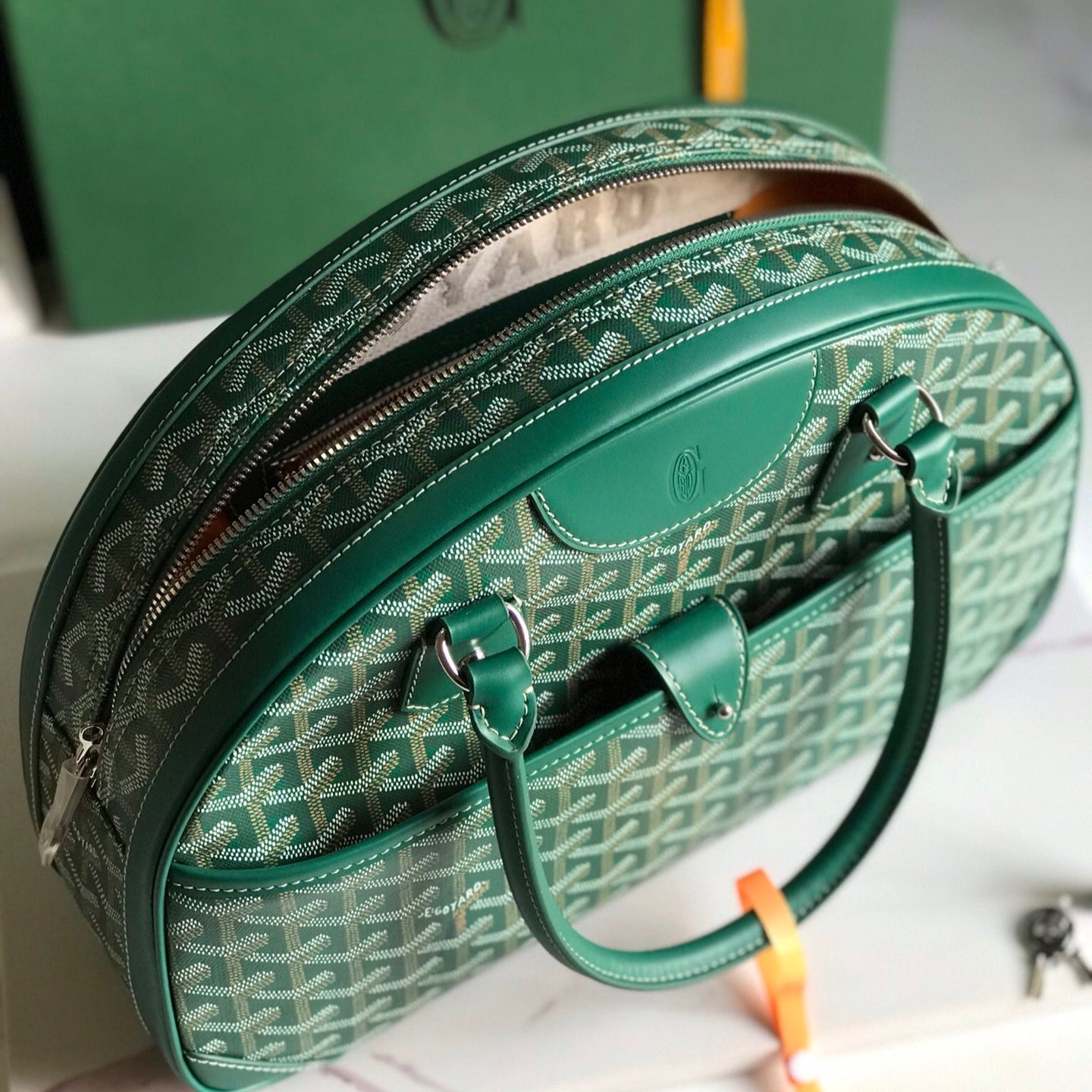 SAINT JEANNE BAG 35 IN GREEN GOYARDINE CANVAS AND CALFSKIN