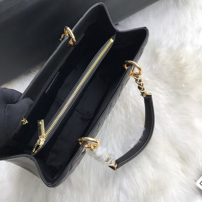 GST BLACE LEATHER SHOPPING BAG WITH GOLD HARDWARE